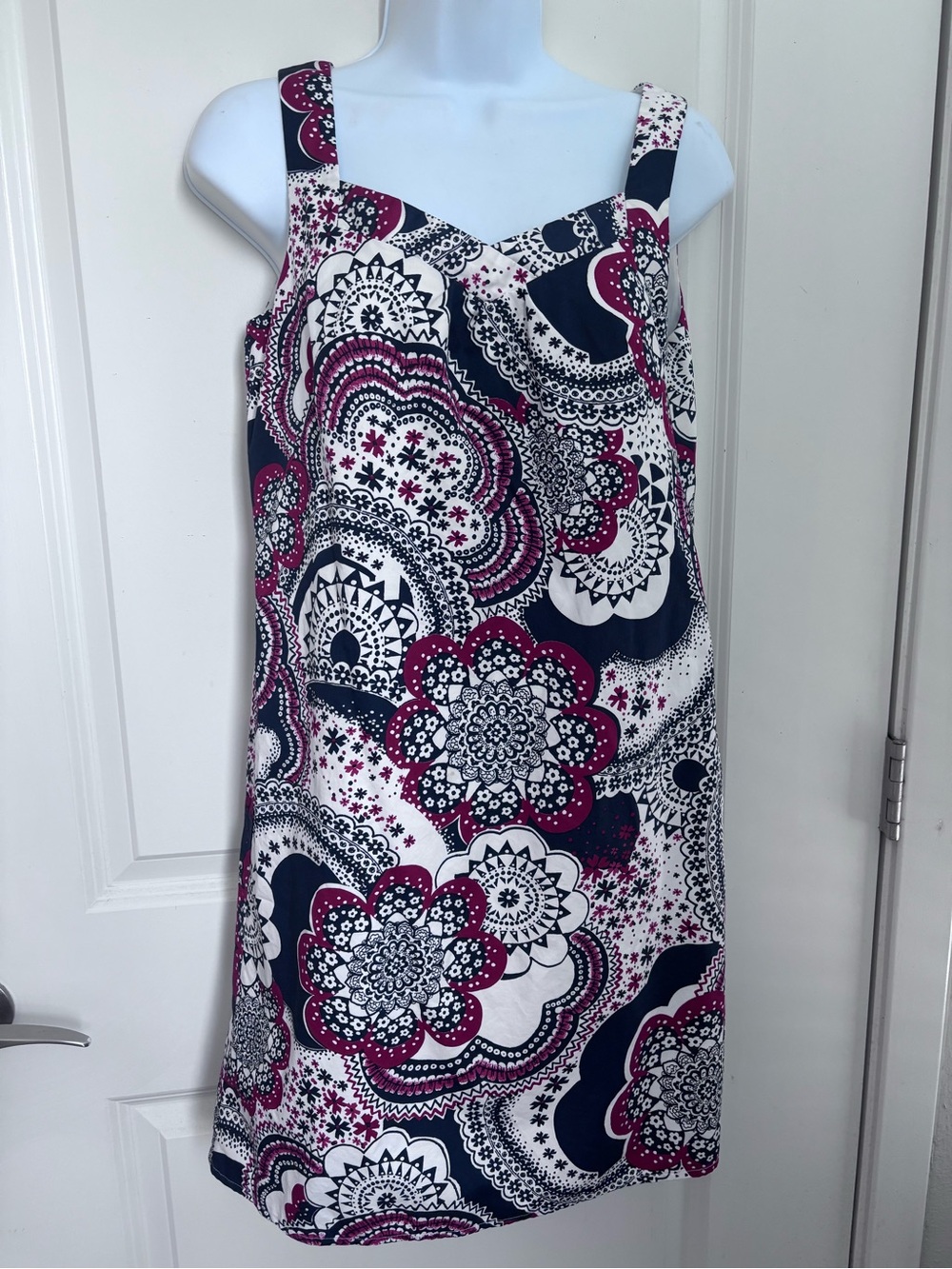 LOFT Sleeveless Mini Dress in Navy, White & Magenta Floral Medallion